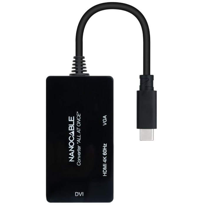 Nanocable Conversor USB-C a HDMI, DVI y VGA, Negro